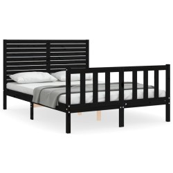 vidaXL Estructura de cama con cabecero madera maciza negro 140x200 cm