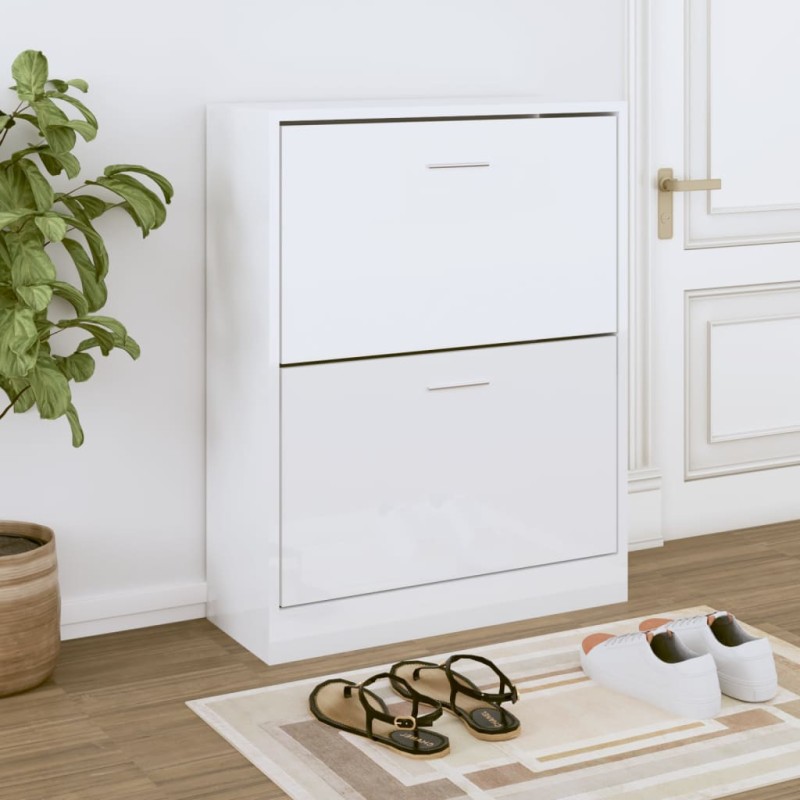 vidaXL Mueble zapatero madera contrachapada blanco brillo 63x24x81 cm vidaXL Mueble zapatero madera contrachapada blanco brillo 63x24x81 cm