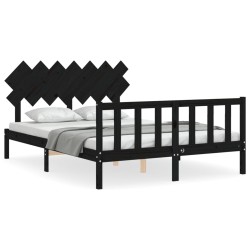 vidaXL Estructura de cama con cabecero madera maciza negro 140x200 cm