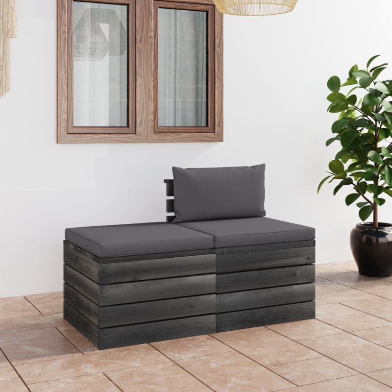 vidaXL Muebles de jardín de palets 2 piezas cojines madera maciza pino vidaXL Muebles de jardín de palets 2 piezas cojines madera maciza pino