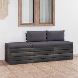 vidaXL Muebles de jardín de palets 3 piezas cojines madera maciza pino