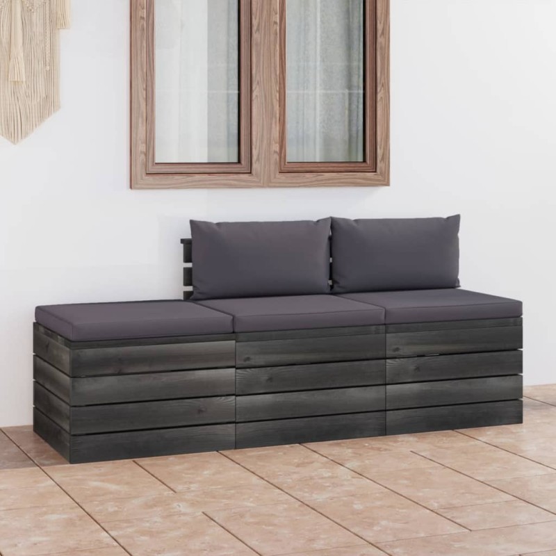 vidaXL Muebles de jardín de palets 3 piezas cojines madera maciza pino vidaXL Muebles de jardín de palets 3 piezas cojines madera maciza pino
