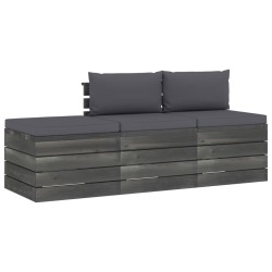 vidaXL Muebles de jardín de palets 3 piezas cojines madera maciza pino