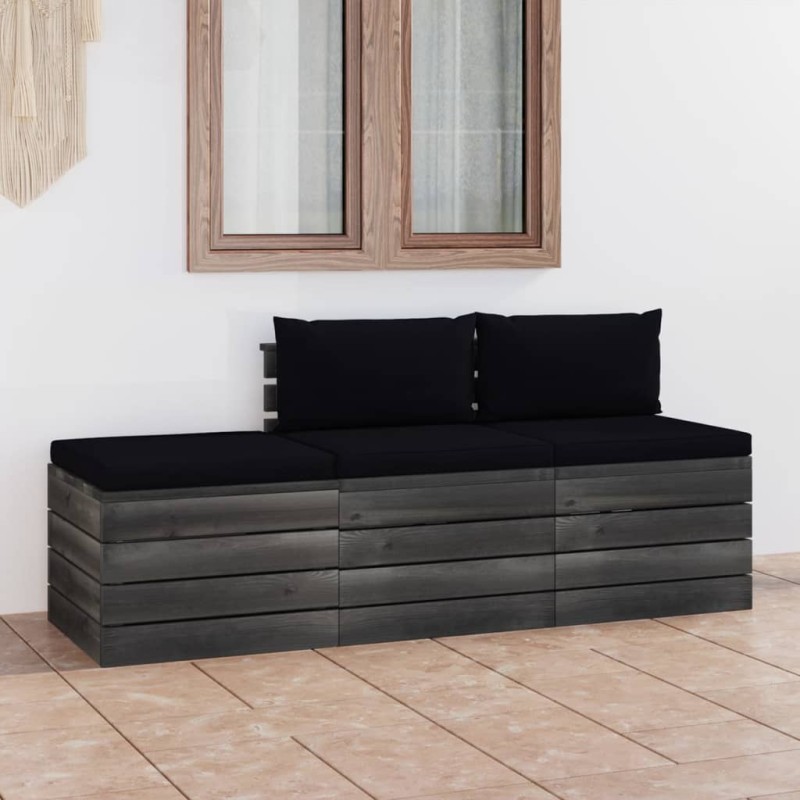 vidaXL Muebles de jardín de palets 3 piezas cojines madera maciza pino