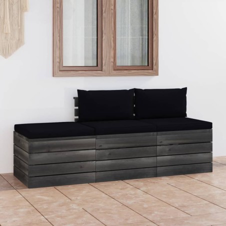 vidaXL Muebles de jardín de palets 3 piezas cojines madera maciza pino