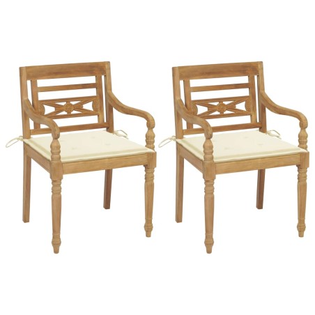vidaXL Sillas Batavia 2 uds teca maciza con cojines color crema