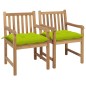 vidaXL Sillas de jardín 2 uds madera de teca y cojines verde brillante vidaXL Sillas de jardín 2 uds madera de teca y cojines verde brillante