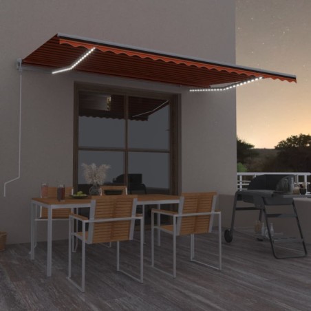 vidaXL Toldo automático LED sensor de viento naranja/marrón 500x300 cm