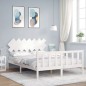 vidaXL Estructura de cama matrimonio con cabecero madera maciza blanco vidaXL Estructura de cama matrimonio con cabecero madera maciza blanco