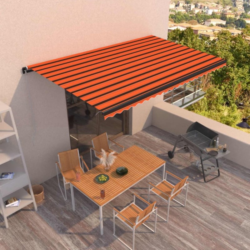 vidaXL Toldo retráctil manual naranja y marrón 500x350 cm vidaXL Toldo retráctil manual naranja y marrón 500x350 cm