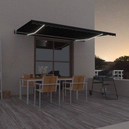 vidaXL Toldo automático LED sensor de viento gris antracita 500x350 cm