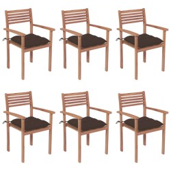 vidaXL Sillas apilables de jardín 6 uds madera de teca con cojines