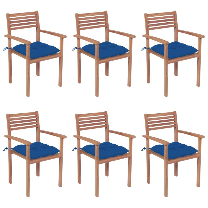 vidaXL Sillas apilables de jardín 6 uds madera de teca con cojines vidaXL Sillas apilables de jardín 6 uds madera de teca con cojines