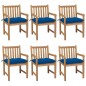 vidaXL Sillas de jardín 6 uds madera maciza de teca cojines azul vidaXL Sillas de jardín 6 uds madera maciza de teca cojines azul