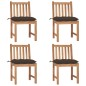 vidaXL Sillas de jardín 4 unidades madera maciza de teca con cojines vidaXL Sillas de jardín 4 unidades madera maciza de teca con cojines