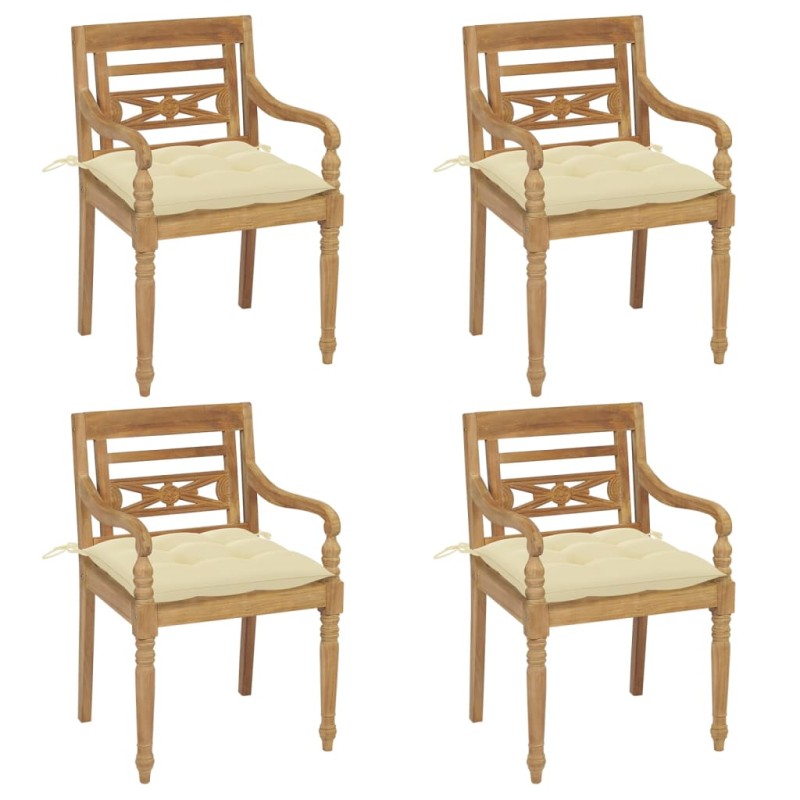 vidaXL Sillas Batavia 4 unidades madera maciza de teca con cojines