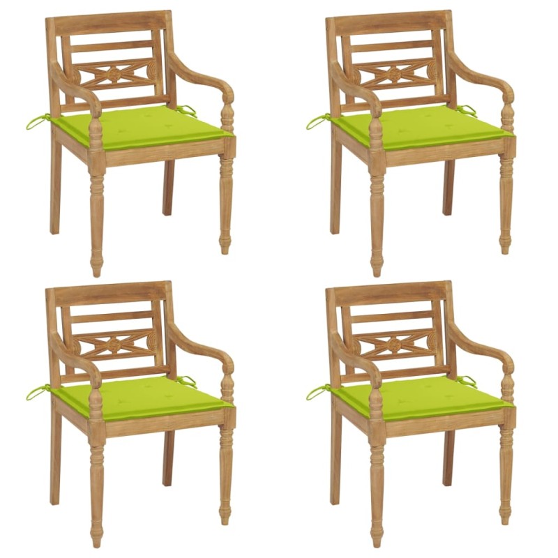vidaXL Sillas Batavia 4 unidades madera maciza de teca con cojines vidaXL Sillas Batavia 4 unidades madera maciza de teca con cojines