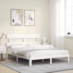 vidaXL Estructura de cama matrimonio con cabecero madera maciza blanco