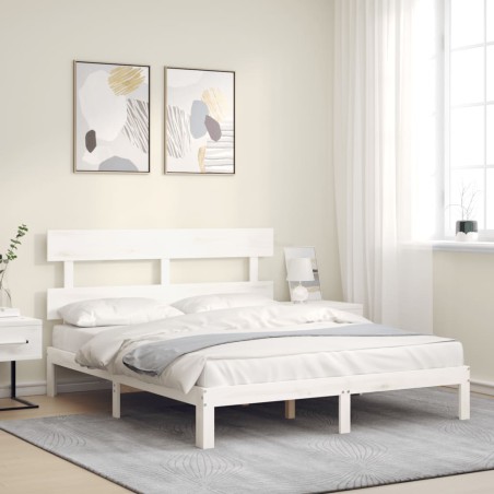 vidaXL Estructura de cama matrimonio con cabecero madera maciza blanco