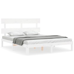 vidaXL Estructura de cama matrimonio con cabecero madera maciza blanco