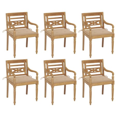 vidaXL Sillas Batavia 6 unidades madera maciza de teca con cojines