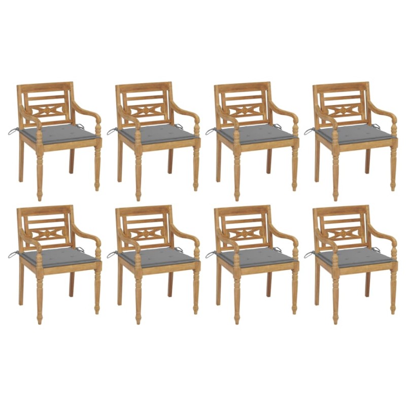 vidaXL Sillas Batavia 8 unidades madera maciza de teca con cojines vidaXL Sillas Batavia 8 unidades madera maciza de teca con cojines