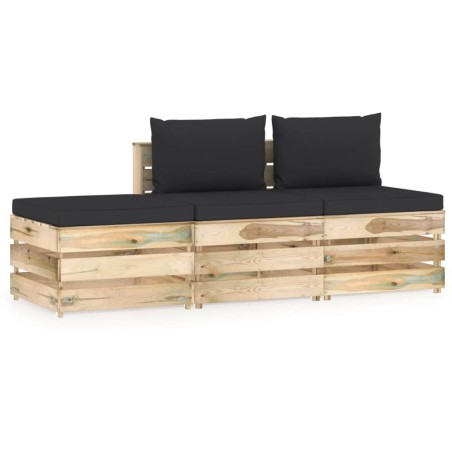 vidaXL Muebles de jardín 3 piezas con cojines madera impregnada verde