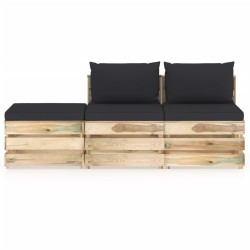 vidaXL Muebles de jardín 3 piezas con cojines madera impregnada verde