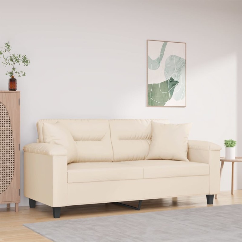 vidaXL Sofá de 2 plazas con cojines tela de microfibra beige 140 cm vidaXL Sofá de 2 plazas con cojines tela de microfibra beige 140 cm