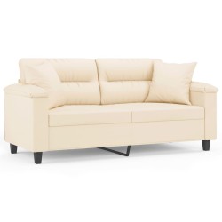 vidaXL Sofá de 2 plazas con cojines tela de microfibra beige 140 cm