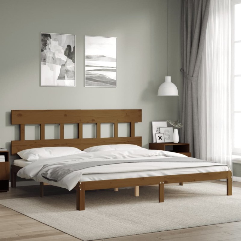 vidaXL Estructura cama y cabecero madera maciza marrón miel 200x200 cm vidaXL Estructura cama y cabecero madera maciza marrón miel 200x200 cm