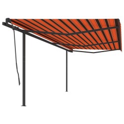 vidaXL Toldo retráctil manual con luz LED naranja y marrón 6x3,5 m