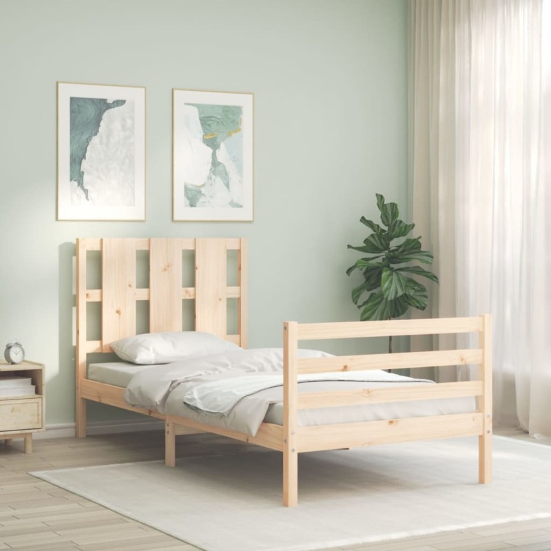 vidaXL Estructura de cama individual con cabecero madera maciza vidaXL Estructura de cama individual con cabecero madera maciza