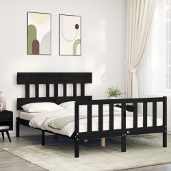 vidaXL Estructura cama de matrimonio con cabecero madera maciza negro