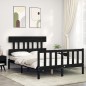 vidaXL Estructura cama de matrimonio con cabecero madera maciza negro