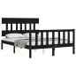 vidaXL Estructura cama de matrimonio con cabecero madera maciza negro