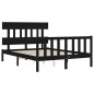 vidaXL Estructura cama de matrimonio con cabecero madera maciza negro