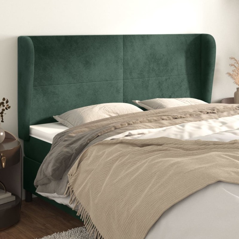 vidaXL Cabecero con orejas de terciopelo verde oscuro 183x23x118/128cm vidaXL Cabecero con orejas de terciopelo verde oscuro 183x23x118/128cm