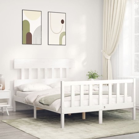 vidaXL Estructura de cama con cabecero madera maciza blanco 140x190 cm