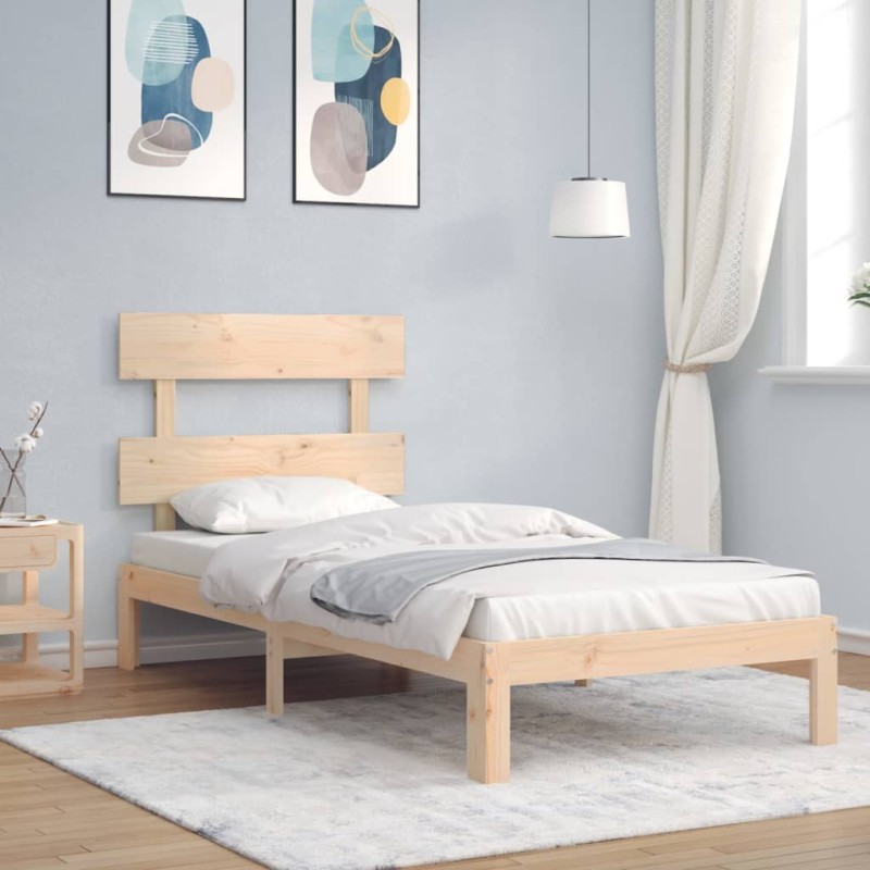 vidaXL Estructura de cama con cabecero madera maciza 90x200 cm vidaXL Estructura de cama con cabecero madera maciza 90x200 cm