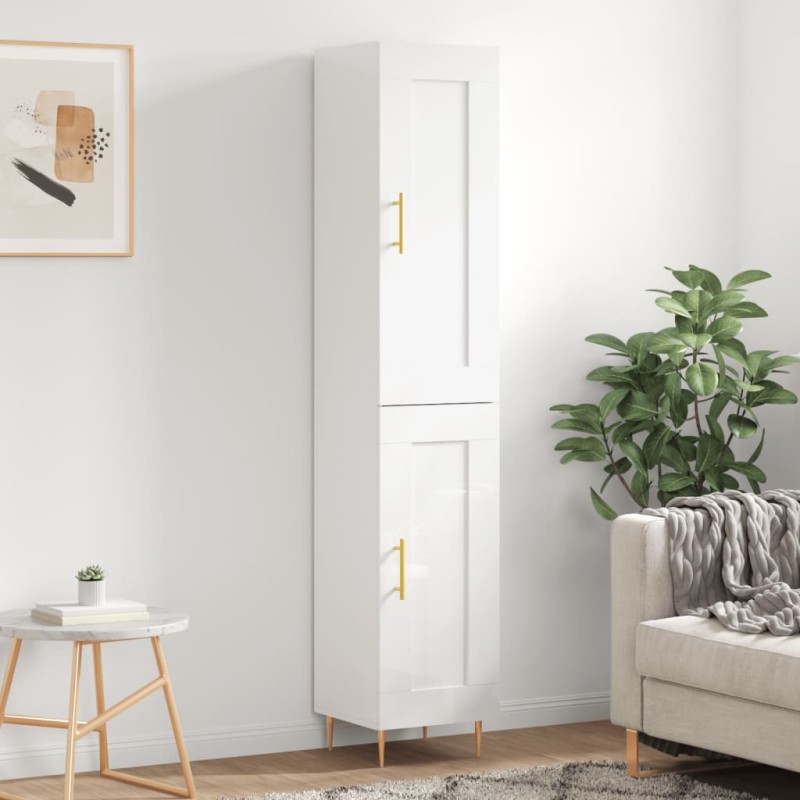 vidaXL Aparador alto madera contrachapada blanco brillo 34,5x34x180 cm vidaXL Aparador alto madera contrachapada blanco brillo 34,5x34x180 cm