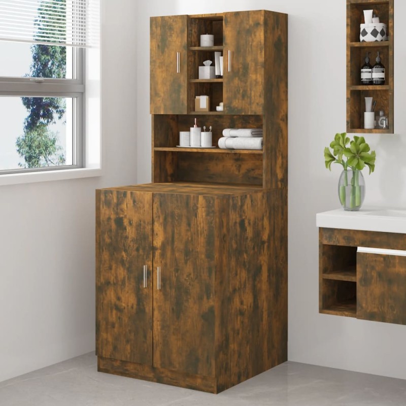 vidaXL Armario de lavadora madera contrachapada color roble ahumado vidaXL Armario de lavadora madera contrachapada color roble ahumado