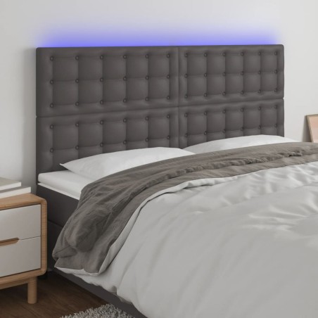 vidaXL Cabecero con luces LED cuero sintético gris 180x5x118/128 cm