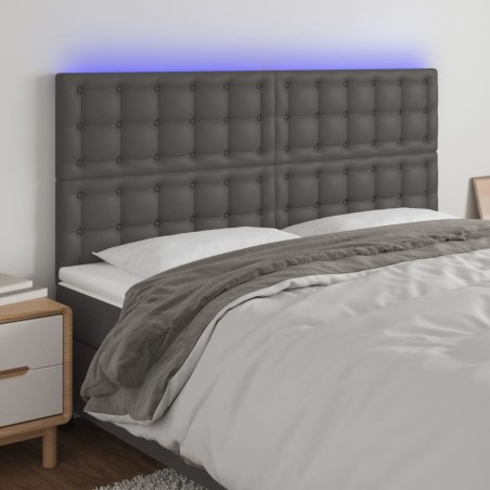 vidaXL Cabecero con luces LED cuero sintético gris 160x5x118/128 cm