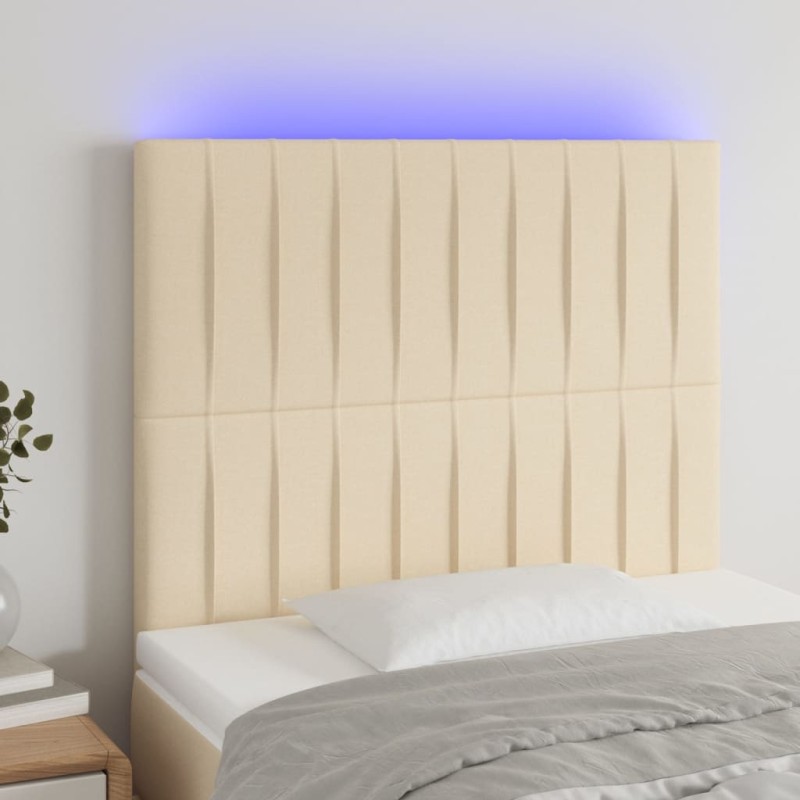 vidaXL Cabecero con luces LED tela crema 80x5x118/128 cm vidaXL Cabecero con luces LED tela crema 80x5x118/128 cm