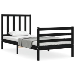 vidaXL Estructura de cama con cabecero madera maciza negro 90x200 cm
