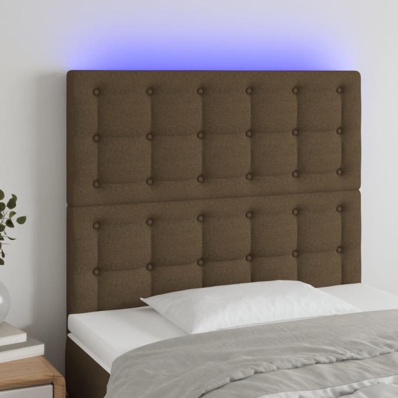 vidaXL Cabecero con luces LED tela marrón oscuro 80x5x118/128 cm vidaXL Cabecero con luces LED tela marrón oscuro 80x5x118/128 cm
