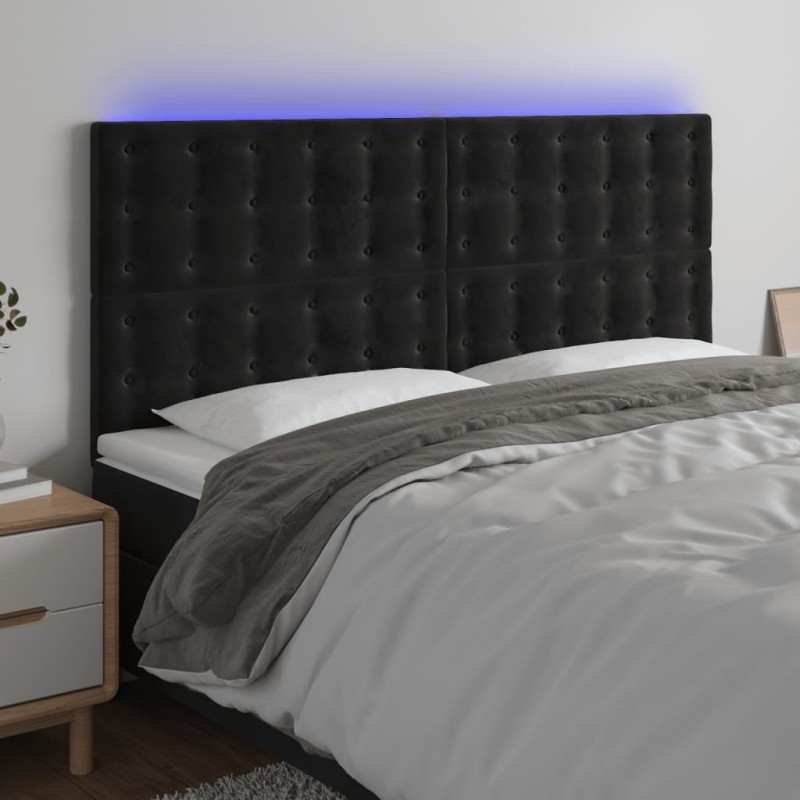 vidaXL Cabecero con luces LED terciopelo negro 200x5x118/128 cm vidaXL Cabecero con luces LED terciopelo negro 200x5x118/128 cm
