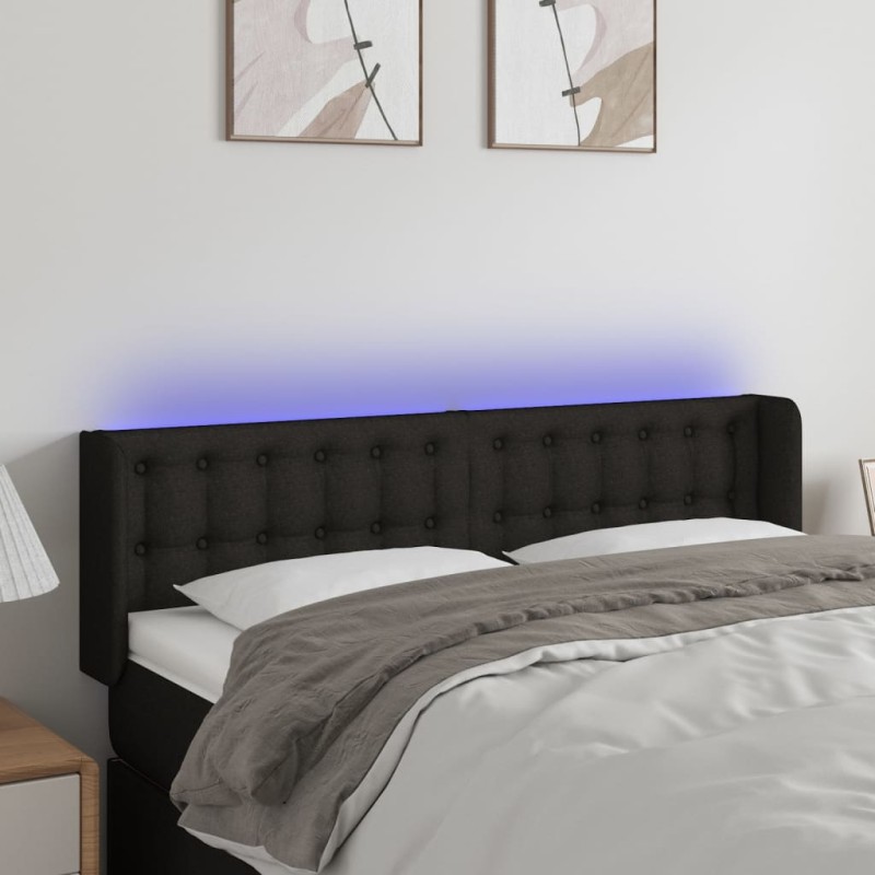 vidaXL Cabecero con LED de tela negro 147x16x78/88 cm