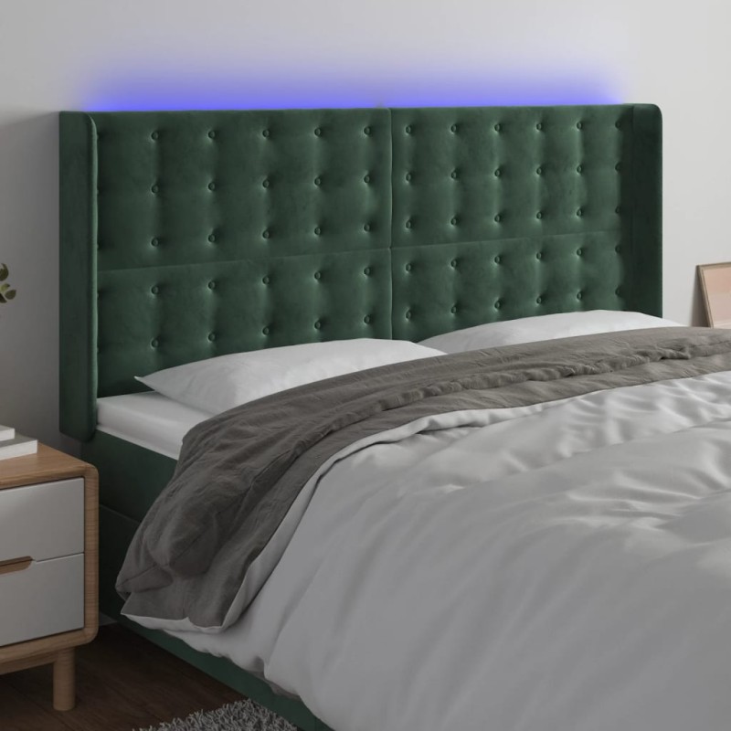 vidaXL Cabecero con LED de terciopelo verde oscuro 183x16x118/128 cm vidaXL Cabecero con LED de terciopelo verde oscuro 183x16x118/128 cm